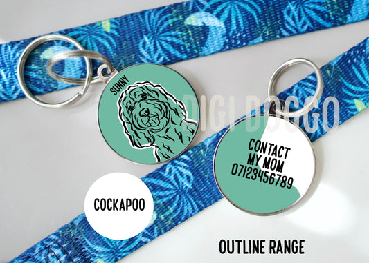 Cockapoo Dog Outline ID Tag/ Customised Stylish Cockapoo Dog Face Tag/ Bespoke Cockapoo Owner Gift/ Dog Breed Line Drawing Collar Charm