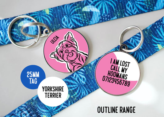 Yorkshire Terrier Outline ID Tag/ Personalised Yorkie Face Collar Tag/ Small Dog Breed Tag/ Custom Pet Name Tag/ Yorkshire Terrier Gift Idea