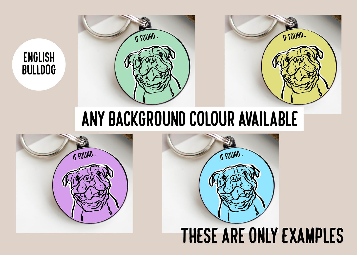 English Bulldog Outline ID Tag/ Dog Breed Line Drawing Collar Tag/ Personalised Trendy Pet Charm/ Unique English Bulldog Gift/ Keepsake Gift