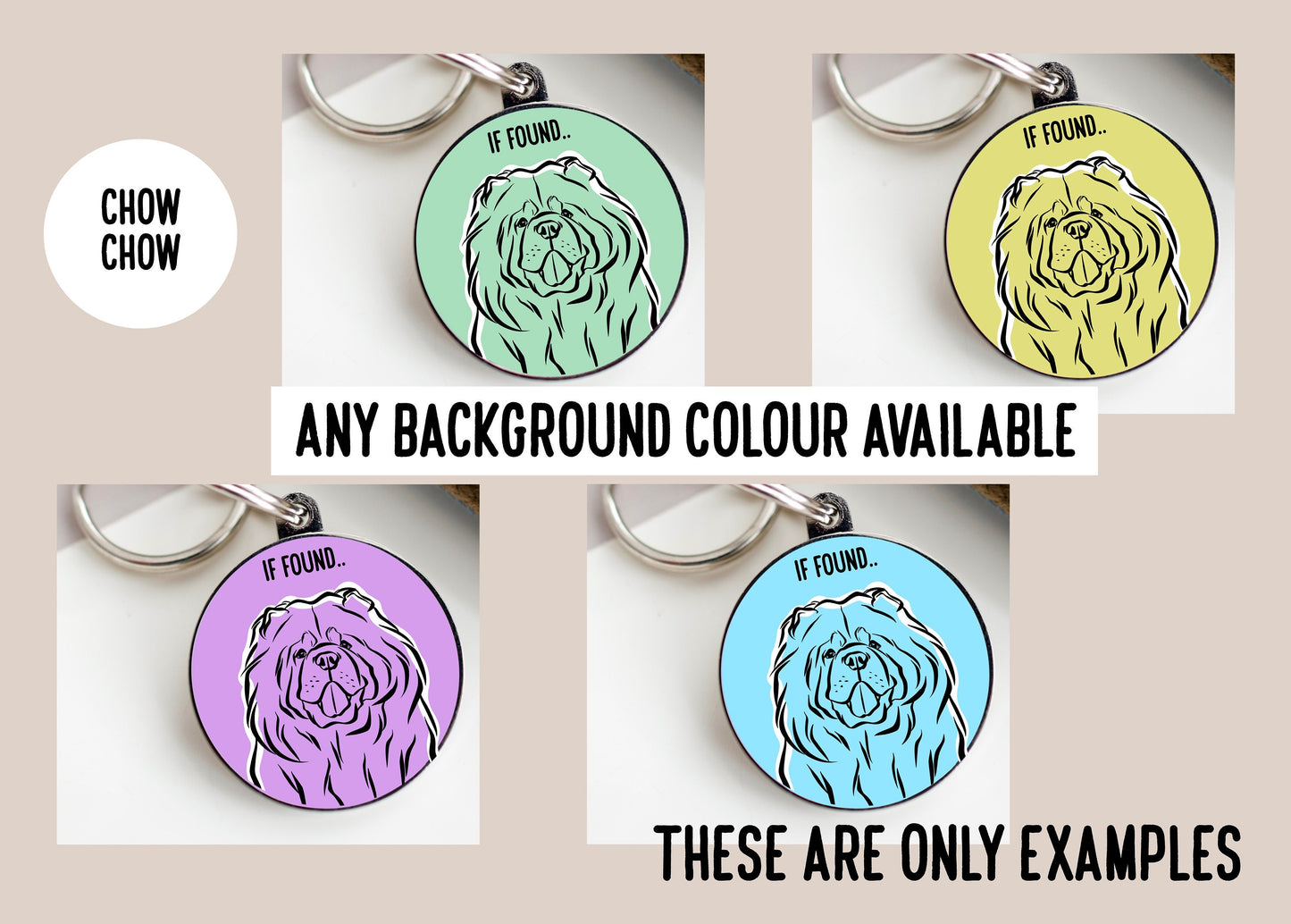 Chow Chow Outline ID Tag/ Personalised Cute Pet Tag/ Customised Chow Chow Portrait Tag/ Trendy Chow Chow Owner Gift/ Minimalist Pet ID Charm