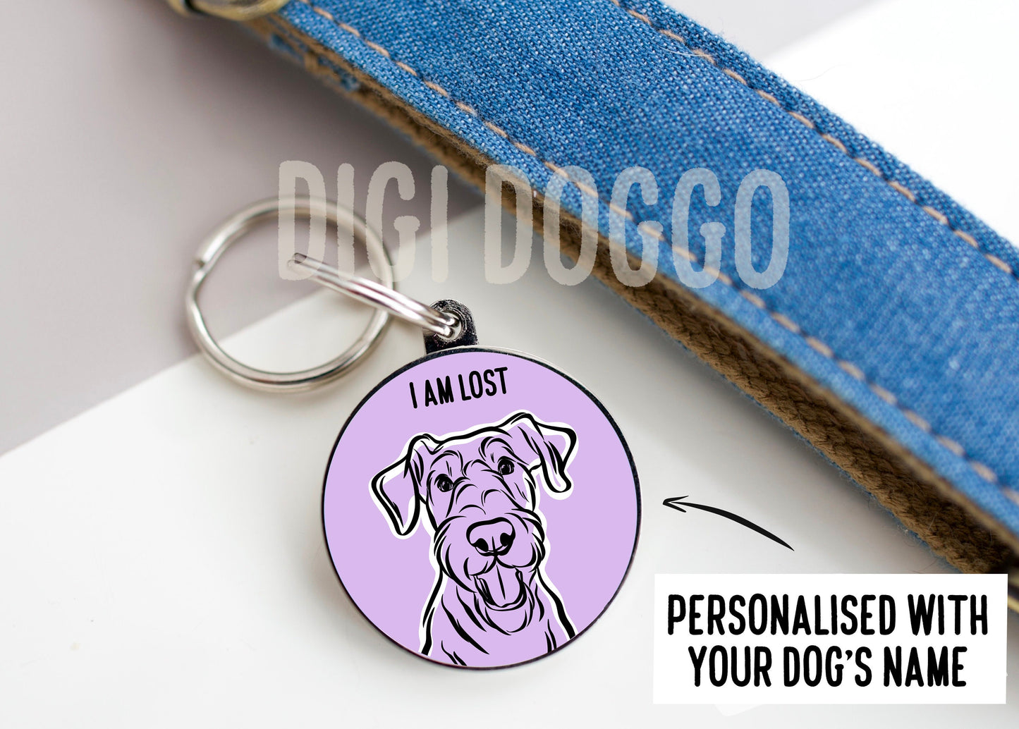 Airedale Terrier Outline ID Tag/ Minimalist Airedale Terrier ID Charm/ Personalised Circle ID Dog Tag/ Airedale Terrier Owner Cute Gift