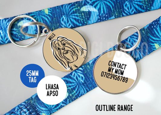 Lhasa Apso Outline ID Tag/ Customised Dog Breed Face Circle Tag/ Personalised Lhasa Apso Portrait Pet Tag/ Unique Dog Owner Lovely Gift
