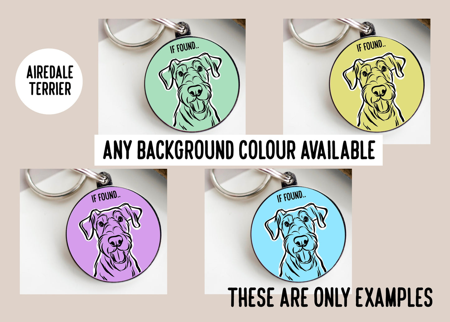 Airedale Terrier Outline ID Tag/ Minimalist Airedale Terrier ID Charm/ Personalised Circle ID Dog Tag/ Airedale Terrier Owner Cute Gift