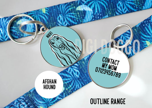 Afghan Hound Outline ID Tag/ Personalised Afghan Hound Portrait Tag/ Bespoke Dog Owner Gift/ Afghan Hound Lover Keepsake Gift/ Dog Tag Gift