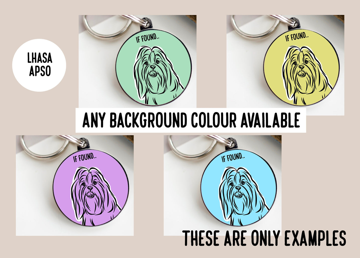 Lhasa Apso Outline ID Tag/ Customised Dog Breed Face Circle Tag/ Personalised Lhasa Apso Portrait Pet Tag/ Unique Dog Owner Lovely Gift