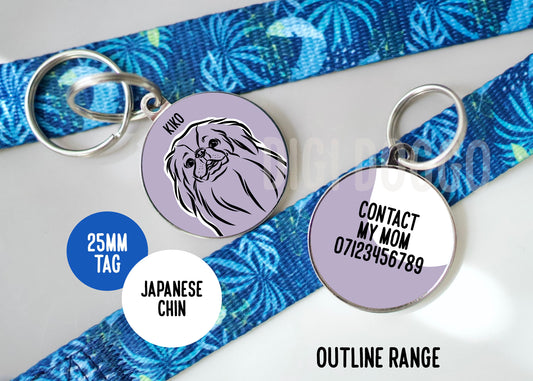 Japanese Chin Outline ID Tag/ Personalised Circle ID Dog Tag/ Customised Japanese Chin Portrait Tag/ Trendy Dog Owner Gift/Pet Keepsake Gift