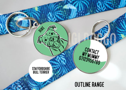 Staffordshire Bull Terrier Outline ID Tag/ Personalised Circle ID Dog Tag/ Pet Keepsake Gift/ Bespoke Staffordshire Bull Terrier Owner Gift