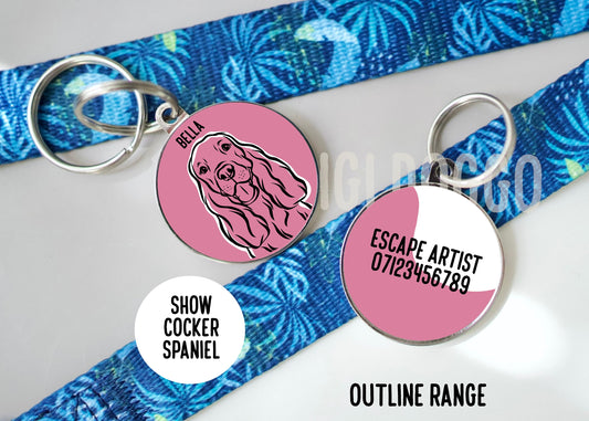 Show Cocker Spaniel Outline ID Tag/ Customised Dog Breed Circle Tag/ Show Cocker Spaniel Portrait Metal Tag/ Dog Lovers Trendy Gifts