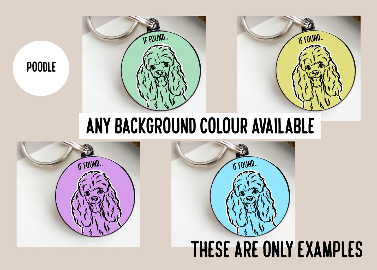 Poodle Outline ID Tag/ Personalised Circle Id Dog Tag/ Poodle Portrait Tag/ Cute Gift For Any Poodle Owner/ Trendy Dog Face Charm