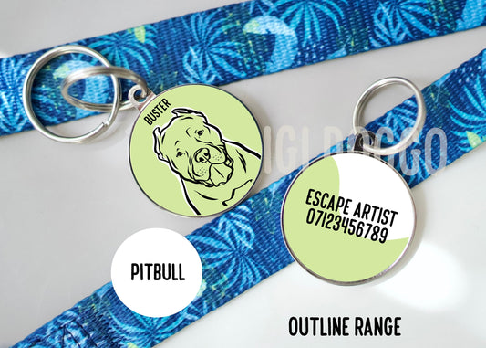Pitbull Outline ID Tag/ Personalised Circle ID Dog Tag/ Pitbull Owner Gift/ Customised Dog Breed Line Drawing Collar Tag/ Bespoke Dog Tag