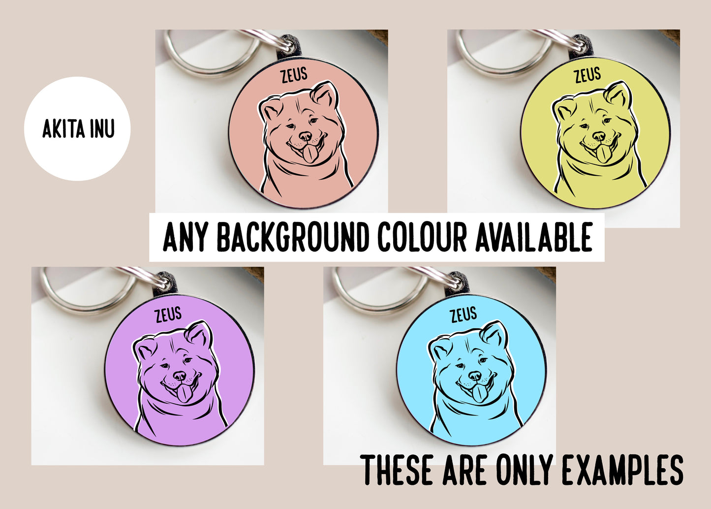 Akita Inu Outline ID Tag/ Personalised Trendy Dog Charm/ Akita Inu Owner Cute Gift/ Dog Breed Line Drawing Collar Charm/ Pet Keepsake Gift
