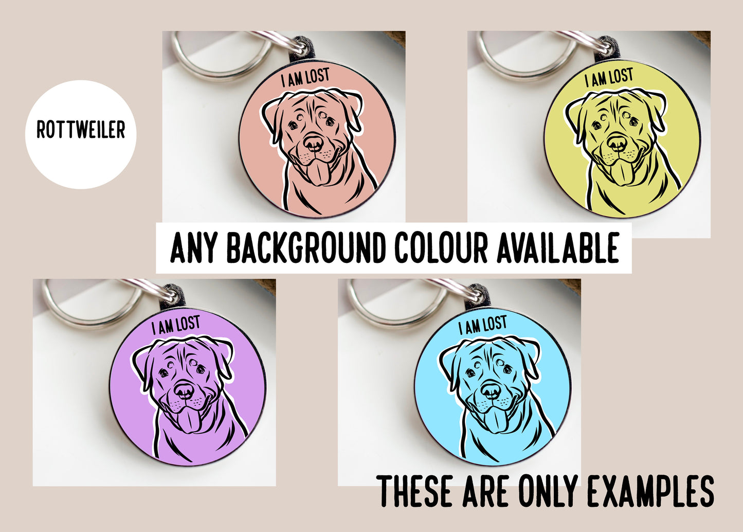 Rottweiler Outline ID Tag/ Personalised Circle ID Dog Tag/ Bespoke Rottweiler Portrait Owner Gift/ Pet Name Identify Tag/ Keepsake Gift