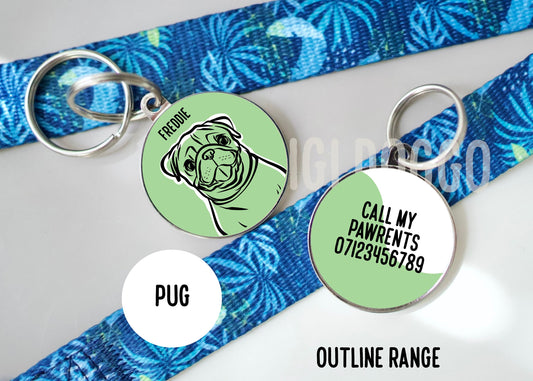 Pug Outline ID Tag/ Custom Pug Face Identity Metal Tag/Outline Dog Drawing Tag/ Dog Breed Tag/ Cute Pug Microchip Collar Tag/ Pug Owner Gift