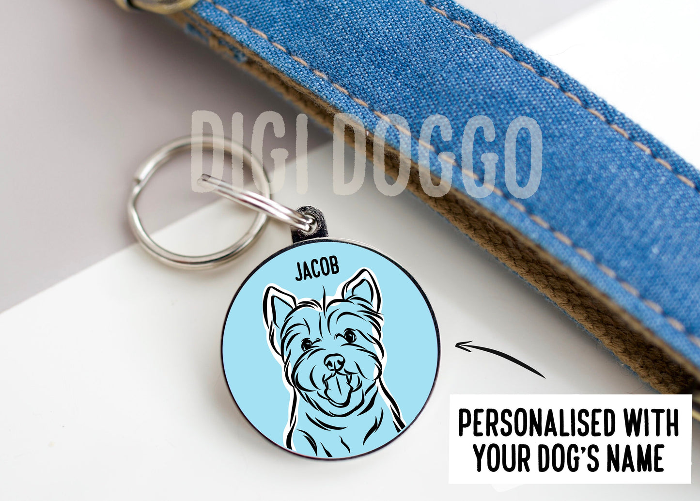 West Highland Terrier ID Tag/ Personalised Westie Outline Face Collar Tag/ Custom Pet Name Identity Tag/ Cute Dog Owner Gift/ Microchip Tag