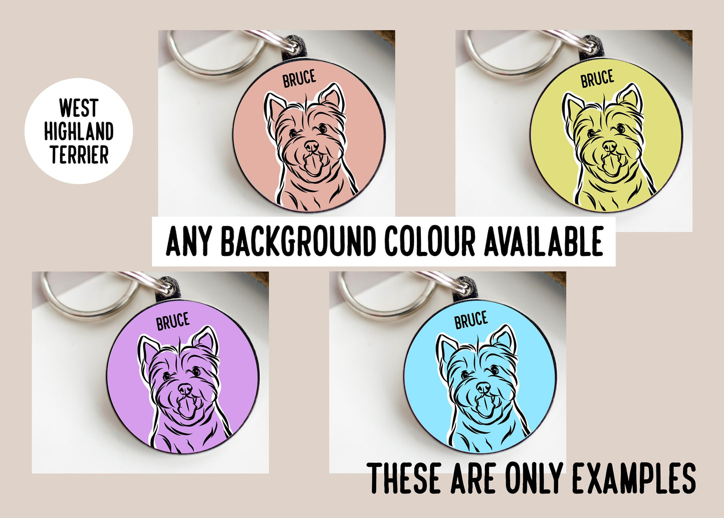 West Highland Terrier ID Tag/ Personalised Westie Outline Face Collar Tag/ Custom Pet Name Identity Tag/ Cute Dog Owner Gift/ Microchip Tag