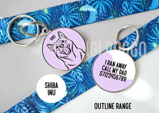 Shiba Inu Outline ID Tag/ Personalised Shiba Face Collar Tag/ Custom Shiba Inu Name Identity Tag/ Cute Shiba Owner Gift/ Dog Microchip Tag