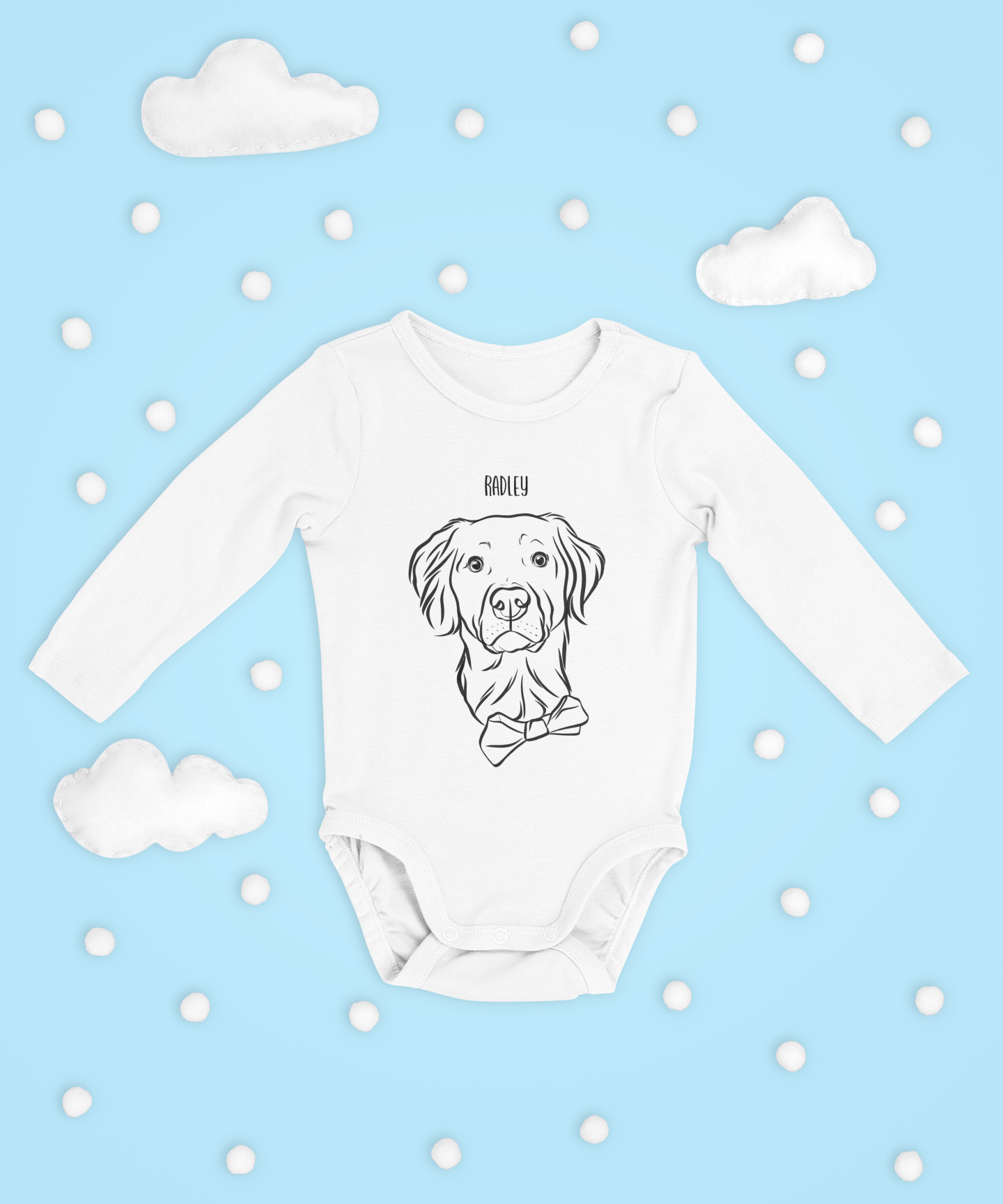 Long Sleeve Outline Pet Portrait Onesie (White)