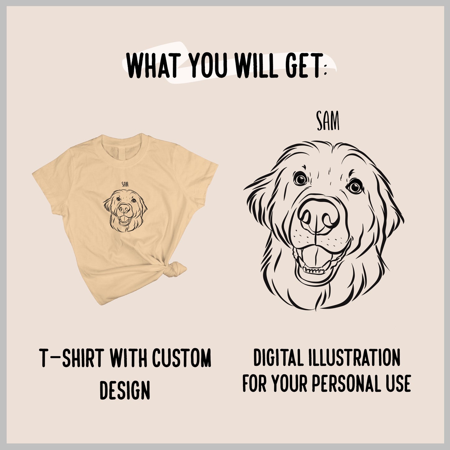 Outline Pet Portrait T-Shirt (Sand)