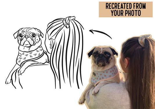 Pet and Human Outline Portrait/ Custom Dog Owner Line Art/ Outline Drawing from Photo/ Cute Dog Memorial Printable Art/ Minimalist Wall Art