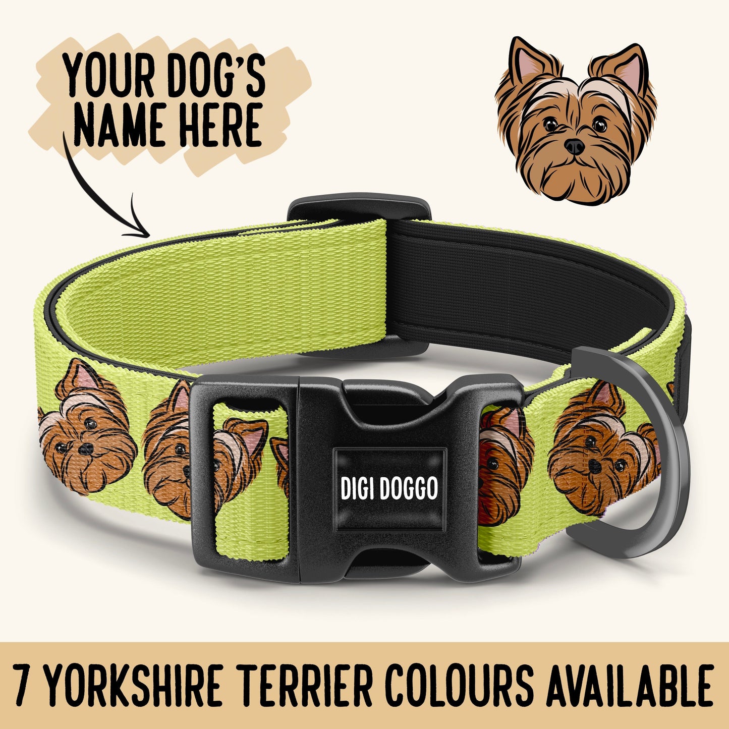 Yorkshire Terrier Collar/ Customised Dog Face Pattern Collar/ Pet Collar With Name/ Small Dog Breed Collar/ Yorkie Mum Gifts/ Yorkie Owner