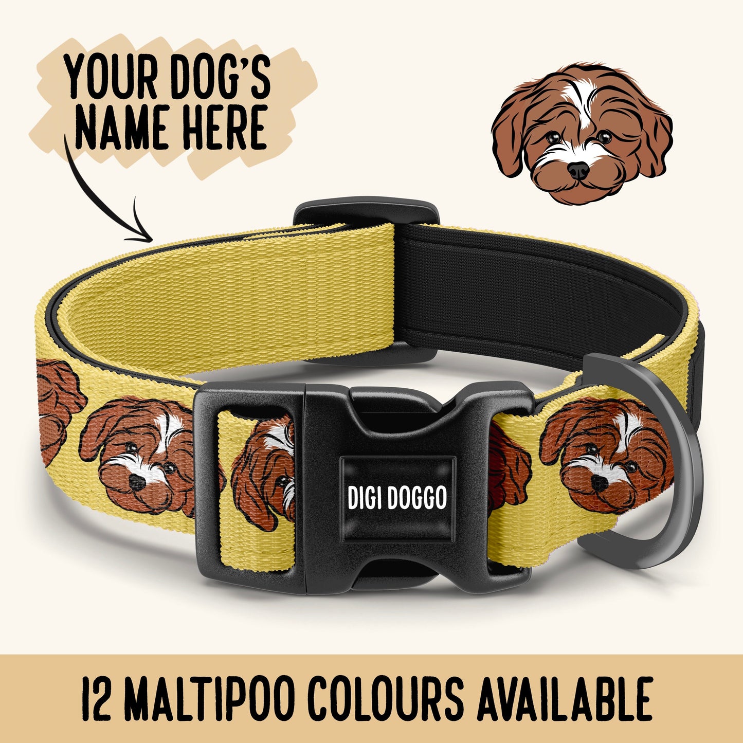 Maltipoo Dog Collar/ Personalised Maltipoo Face Pattern Dog Collar/ Sublimation Dog Collar/ Small Dog Breed Collar/ Cute Maltipoo Owner Gift