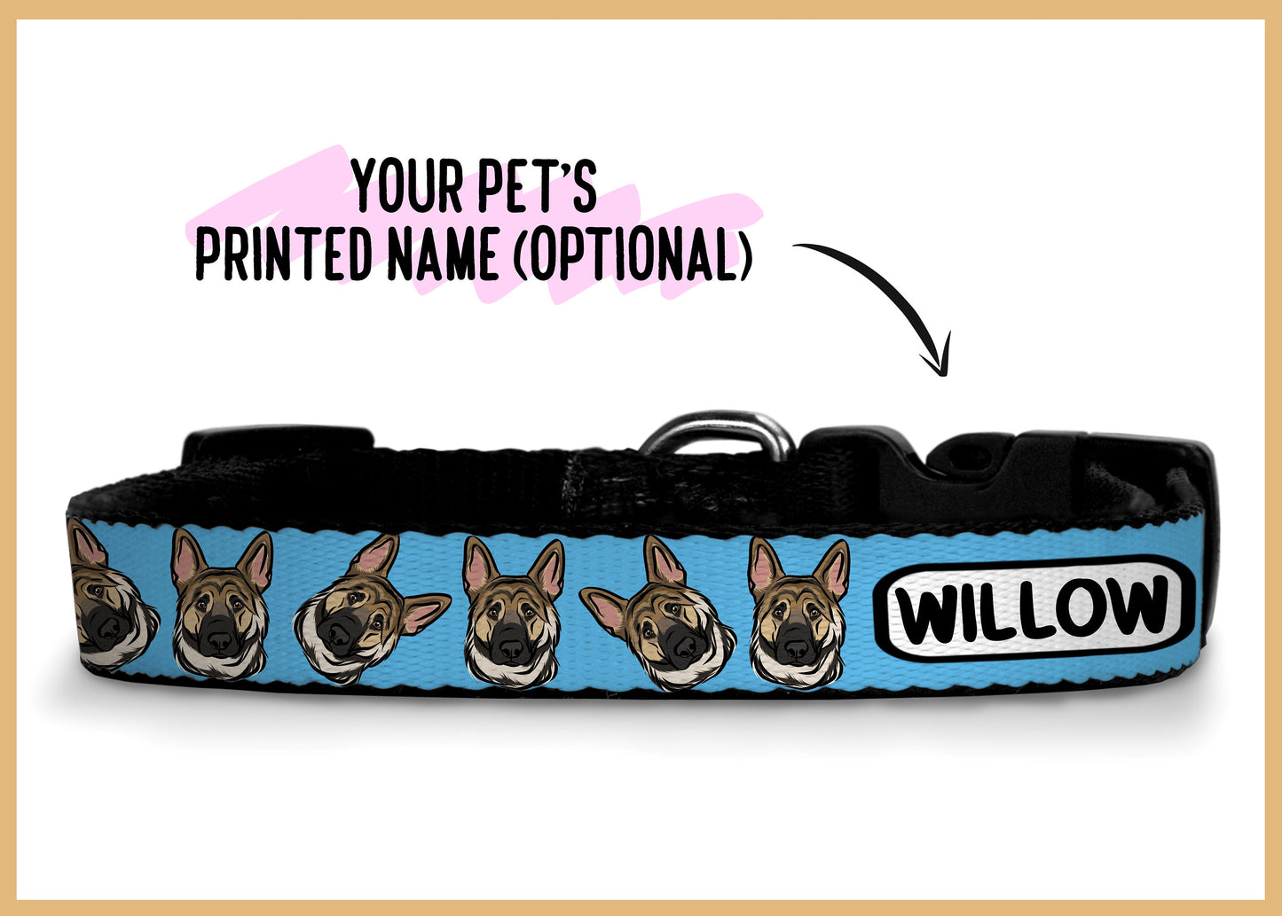 German Shepherd Collar/ Personalised Pet Portrait Collar/ Custom GSD Dog Collar Gift/ Sublimation Dog Collar/ Large Dog Breed Collar