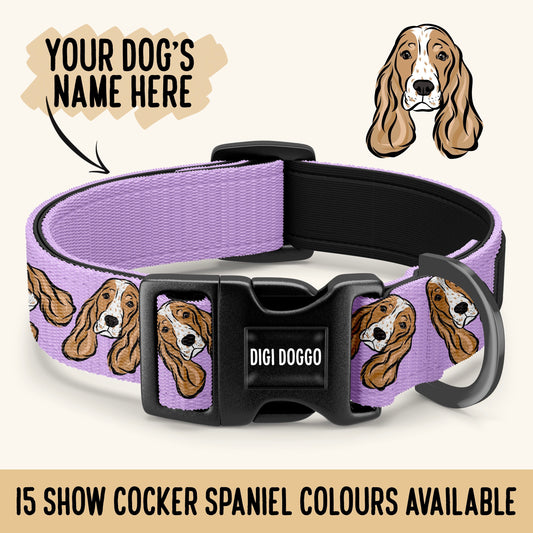 Show Coker Spaniel Collar/ Personalised Show Cocker Face Pattern Dog Collar/ Sublimation Pet Collar/ Dog Neck Collar/ Spaniel Mum Lover Gift