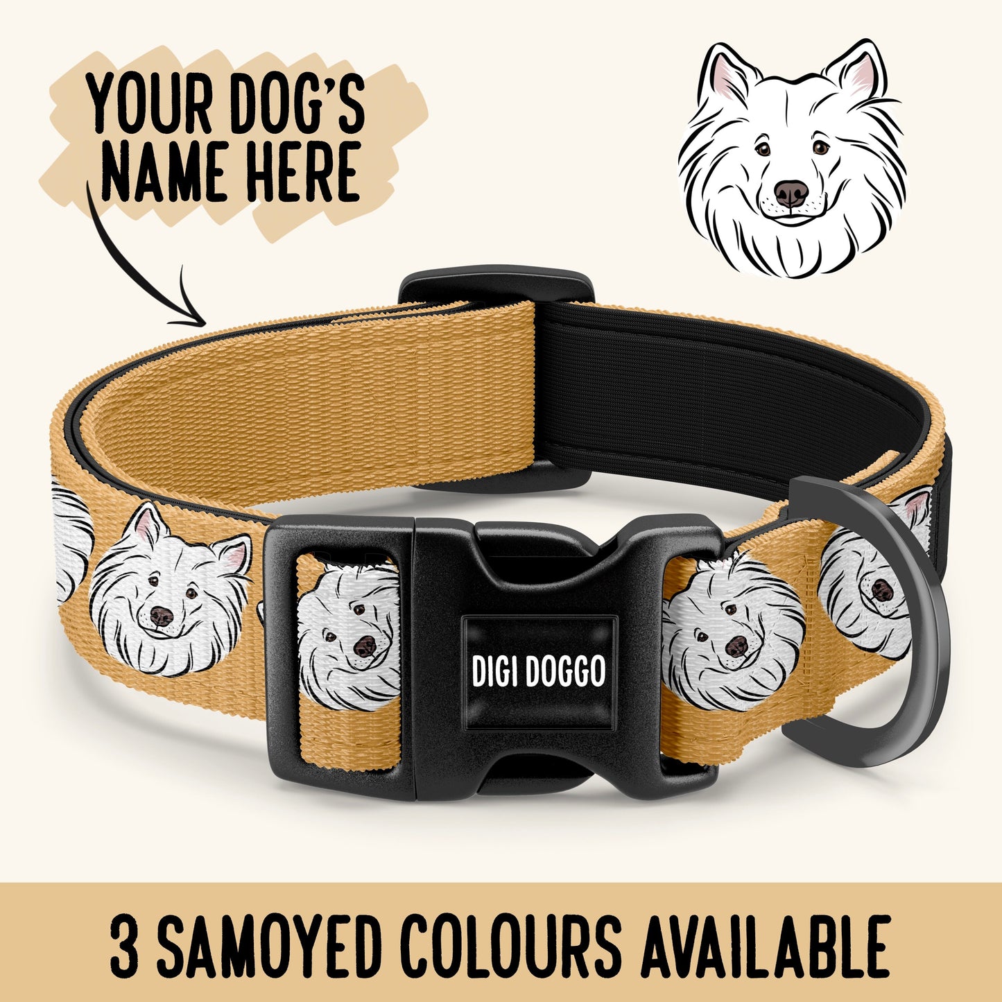 Samoyed Dog Collar/ Large Dog Personalised Collar/ Dog Buckle Collar/ Designer Pet Collar/ Samoyed Owner Gift/ Unique Dogue Mum Present