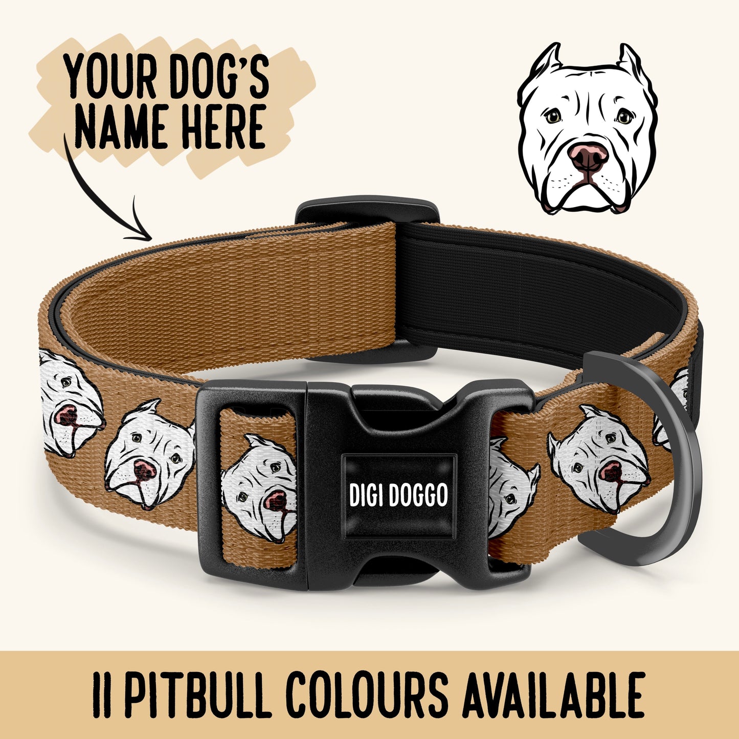 Pitbull Dog Collar/ Custom Pet Buckle Collar/ Large Dog Breed Collar/ Pitbull Face Pattern Collar/ Pittie Owner Gifts/ Pitbull Dog Mum Gift