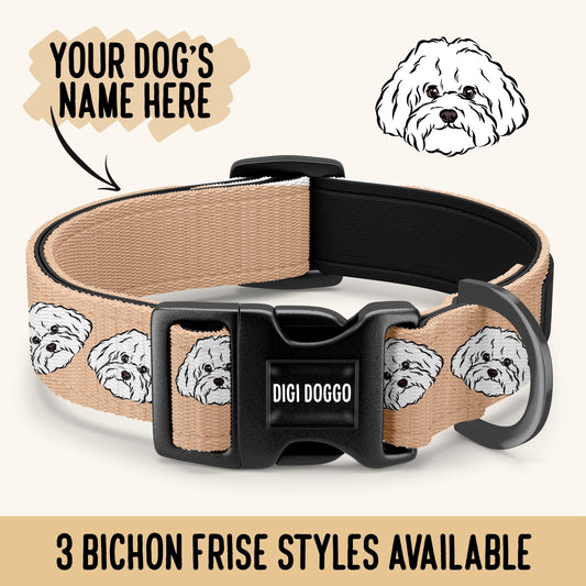 Bichon Frise Collar/ Personalised Bichon Frise Illustration Face Pattern Collar/ Sublimation Print Dog Collar/ Dog Neck Collar Customisable