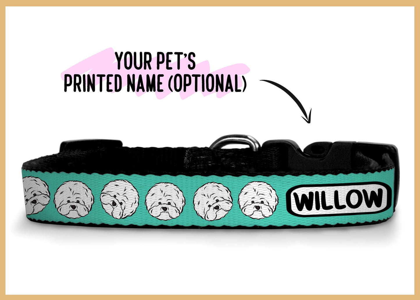 Bichon Frise Collar/ Personalised Bichon Frise Illustration Face Pattern Collar/ Sublimation Print Dog Collar/ Dog Neck Collar Customisable