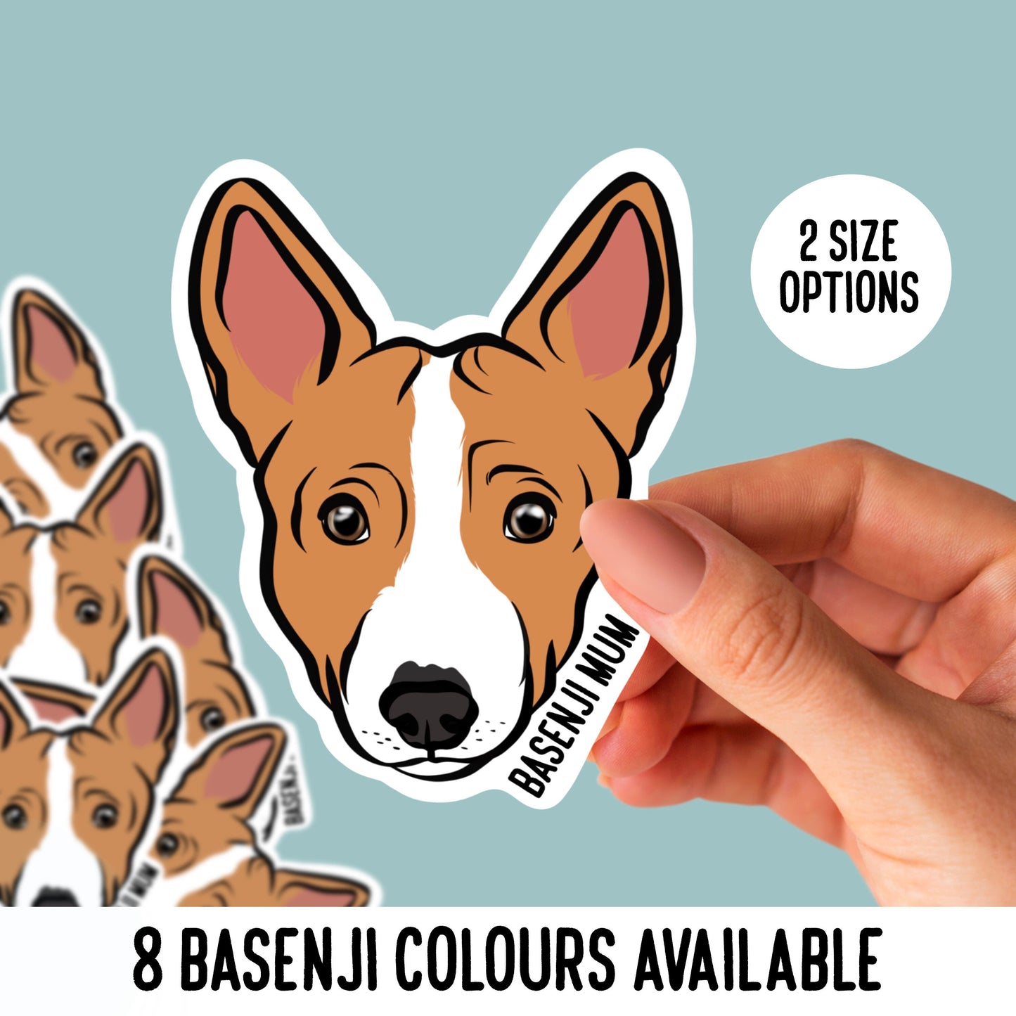 Personalised Basenji Stickers/ Custom Cute Basenji Face Die Cut Stickers/ Basenji Owner Name Laptop Stickers/ Dog Lover Sticker Bundle