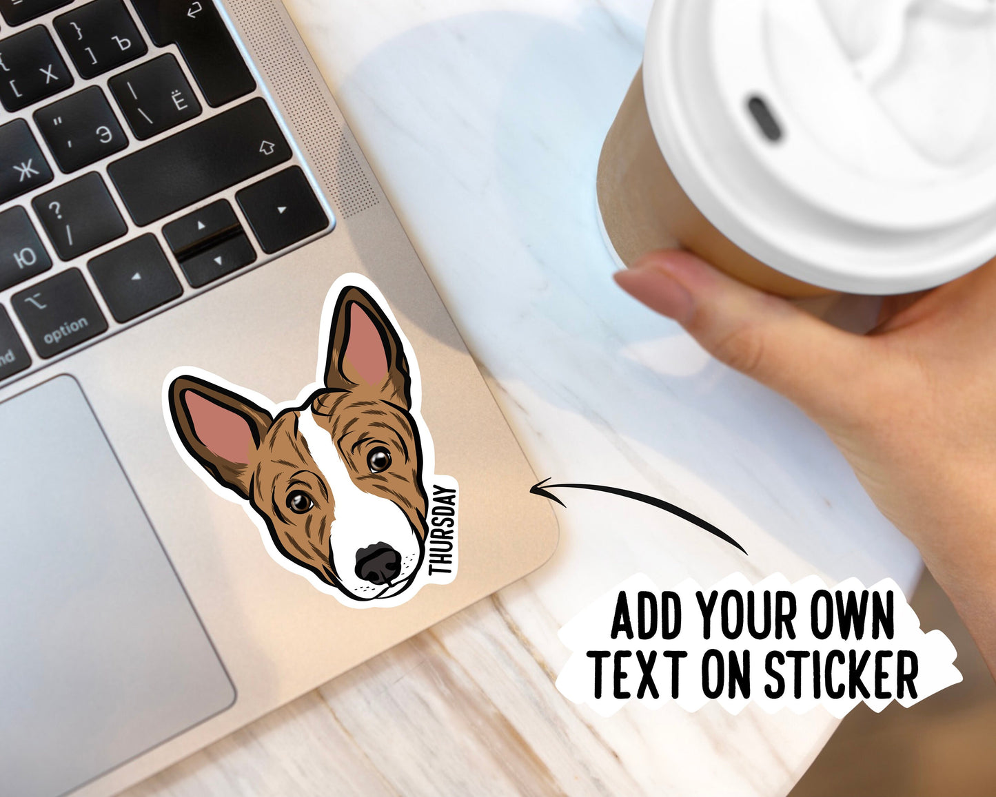 Personalised Basenji Stickers/ Custom Cute Basenji Face Die Cut Stickers/ Basenji Owner Name Laptop Stickers/ Dog Lover Sticker Bundle