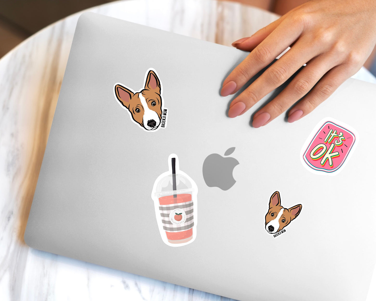 Personalised Basenji Stickers/ Custom Cute Basenji Face Die Cut Stickers/ Basenji Owner Name Laptop Stickers/ Dog Lover Sticker Bundle