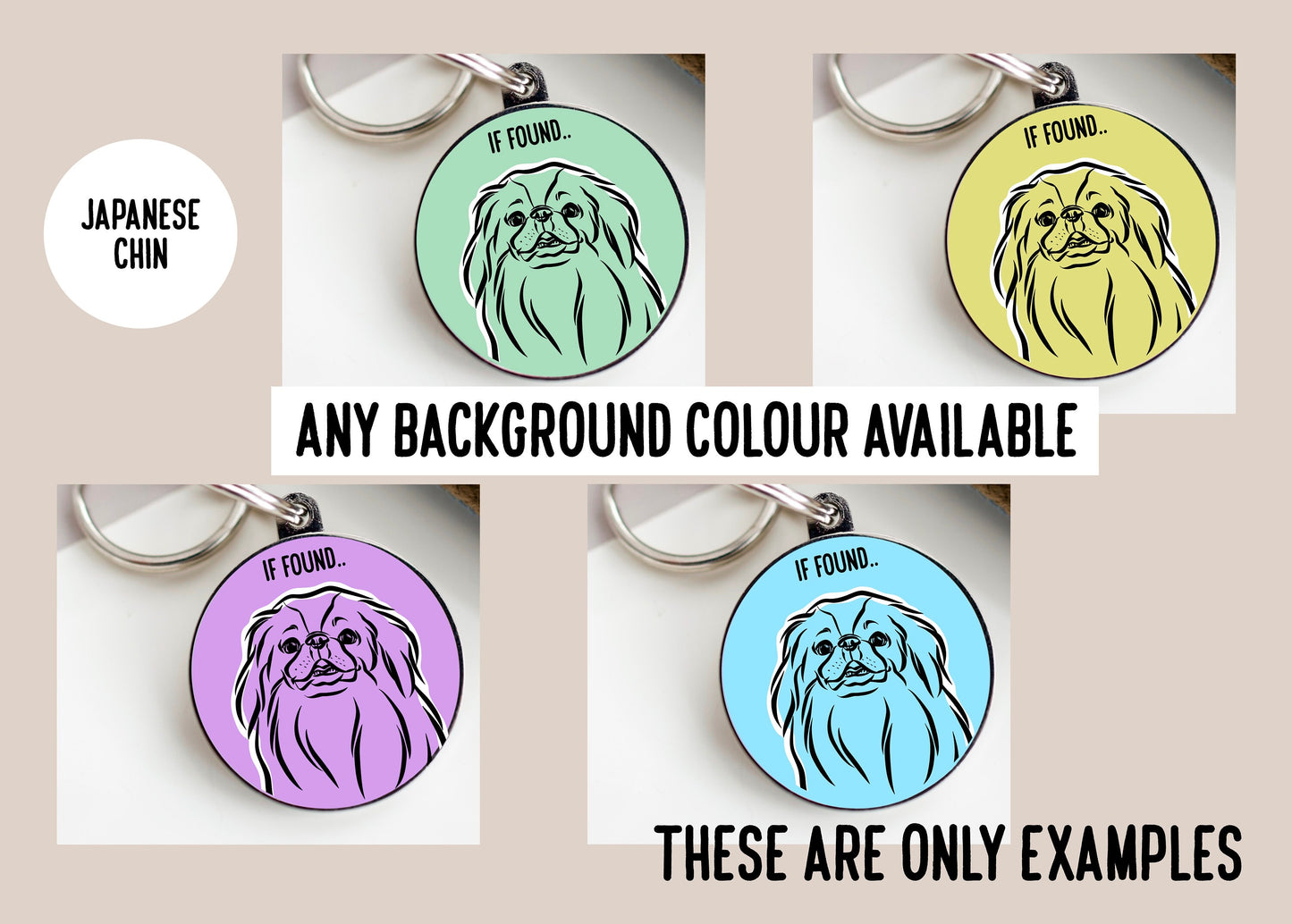 Japanese Chin Outline ID Tag/ Personalised Circle ID Dog Tag/ Customised Japanese Chin Portrait Tag/ Trendy Dog Owner Gift/Pet Keepsake Gift