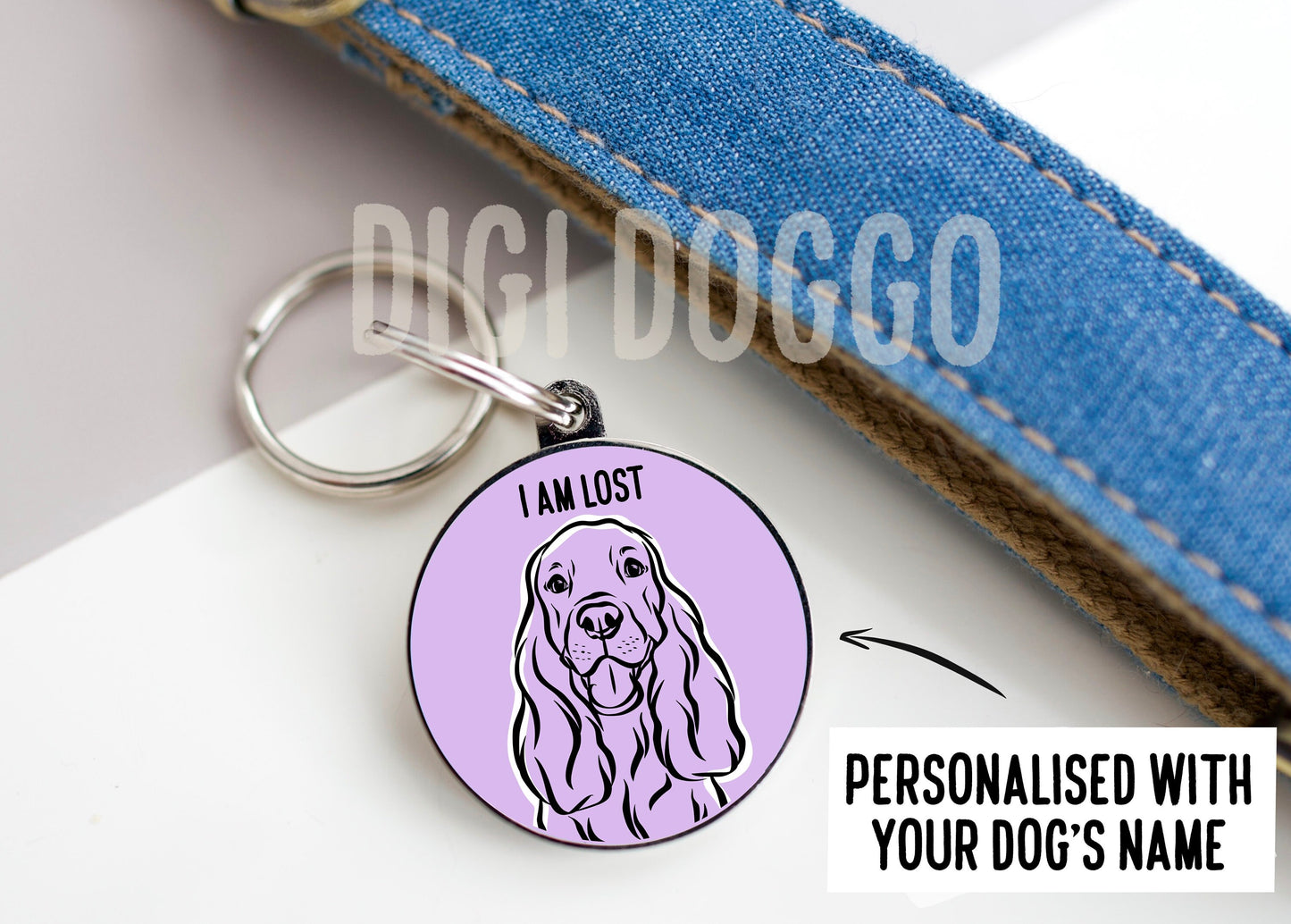 Show Cocker Spaniel Outline ID Tag/ Customised Dog Breed Circle Tag/ Show Cocker Spaniel Portrait Metal Tag/ Dog Lovers Trendy Gifts