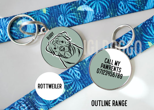 Rottweiler Outline ID Tag/ Personalised Circle ID Dog Tag/ Bespoke Rottweiler Portrait Owner Gift/ Pet Name Identify Tag/ Keepsake Gift