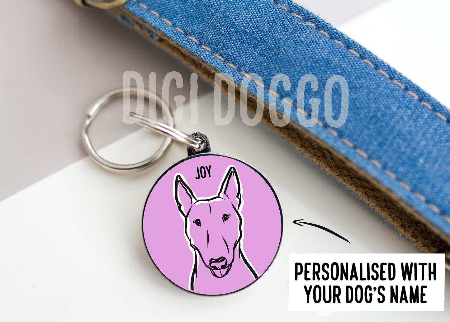 Bull Terrier Outline ID Tag/ Dog Breed Collar Tag/ Custom Pet Name ID Tag/ Personalised Bull Terrier Lover Gift/ Bespoke Bully Breed Dog Tag