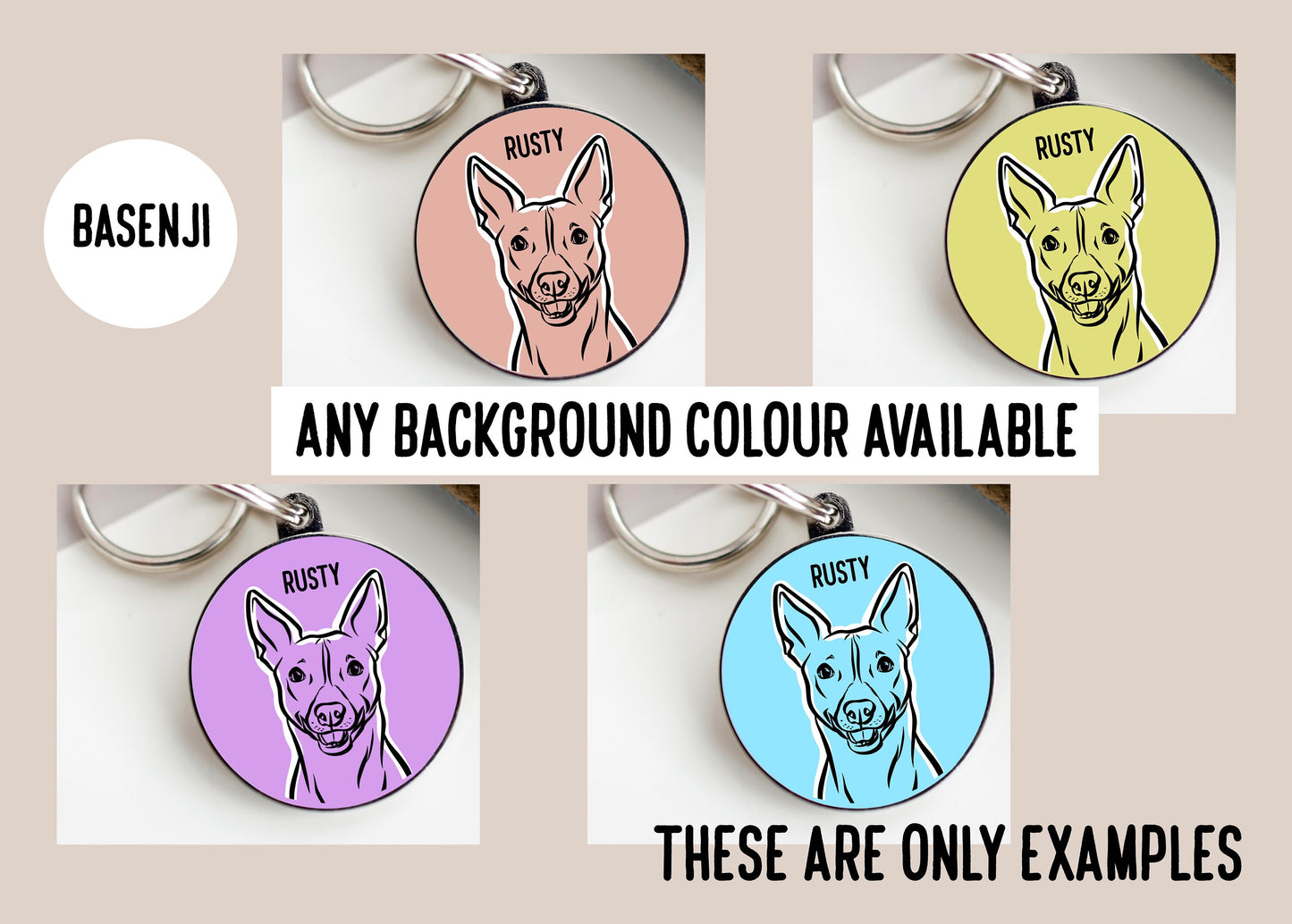 Basenji Outline ID Tag/ Dog Breed Line Drawing Collar Tag/ Pet Name Identity Tag/ Personalised Basenji Lover Gifts/ Bespoke Basenji Dog Tag