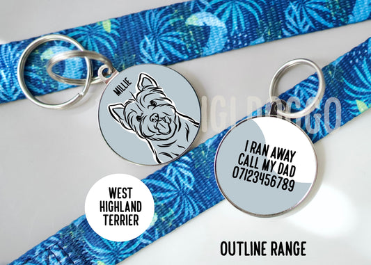 West Highland Terrier ID Tag/ Personalised Westie Outline Face Collar Tag/ Custom Pet Name Identity Tag/ Cute Dog Owner Gift/ Microchip Tag