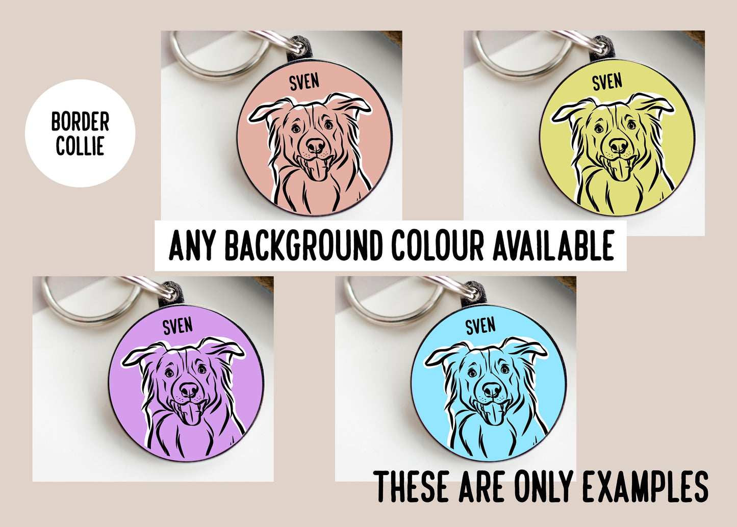 Border Collie Outline ID Tag/ Personalised Border Collie Face Collar Tag/ Custom Pet Name Identity Tag/ Cute Dog Owner Gift/ Microchip Tag