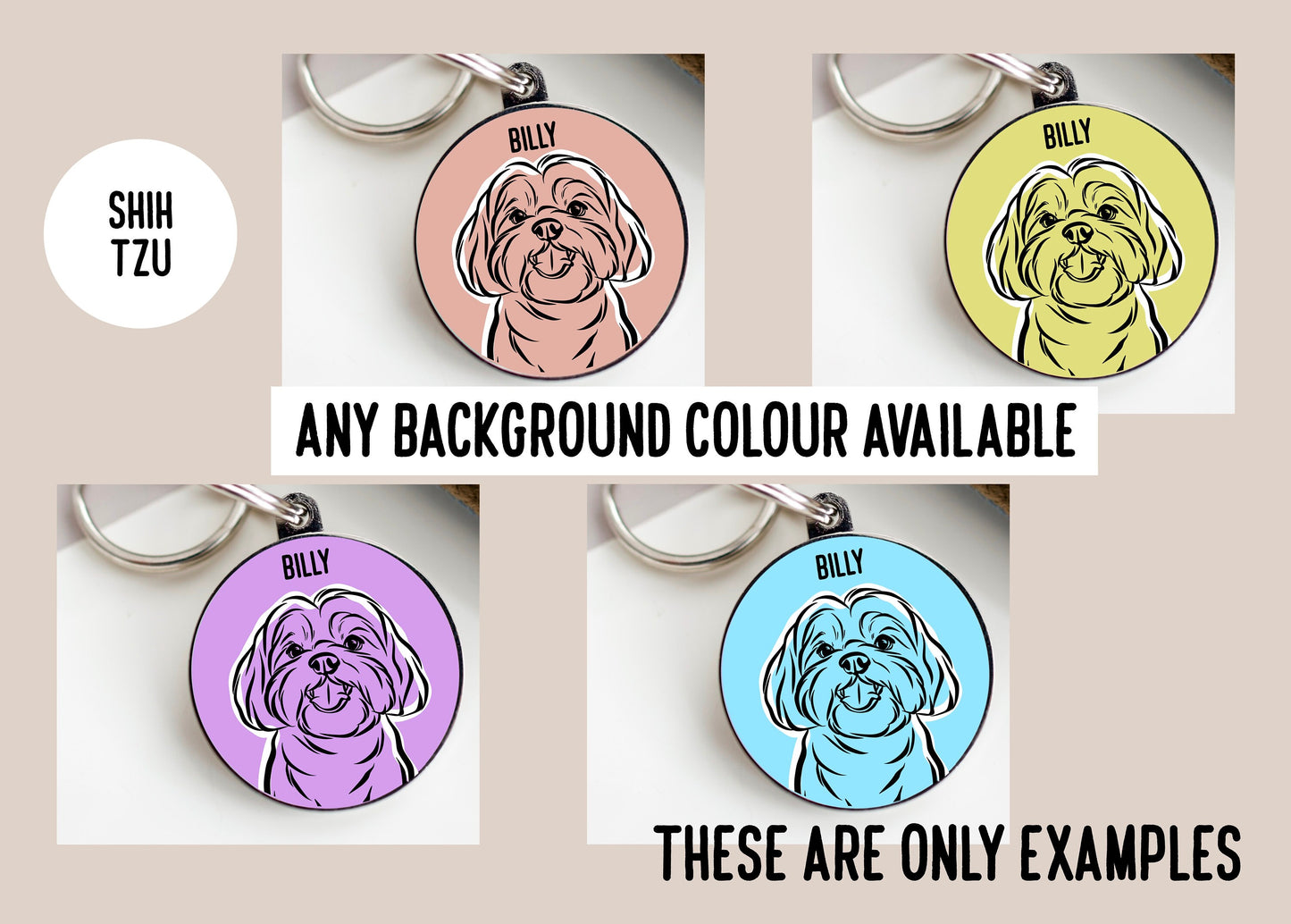 Shih Tzu Outline ID Tag/ Personalised Shih Tzu Face Collar Tag/ Custom Shih Tzu Name Identity Tag/ Cute Dog Owner Gift/ Pet Microchip Tag