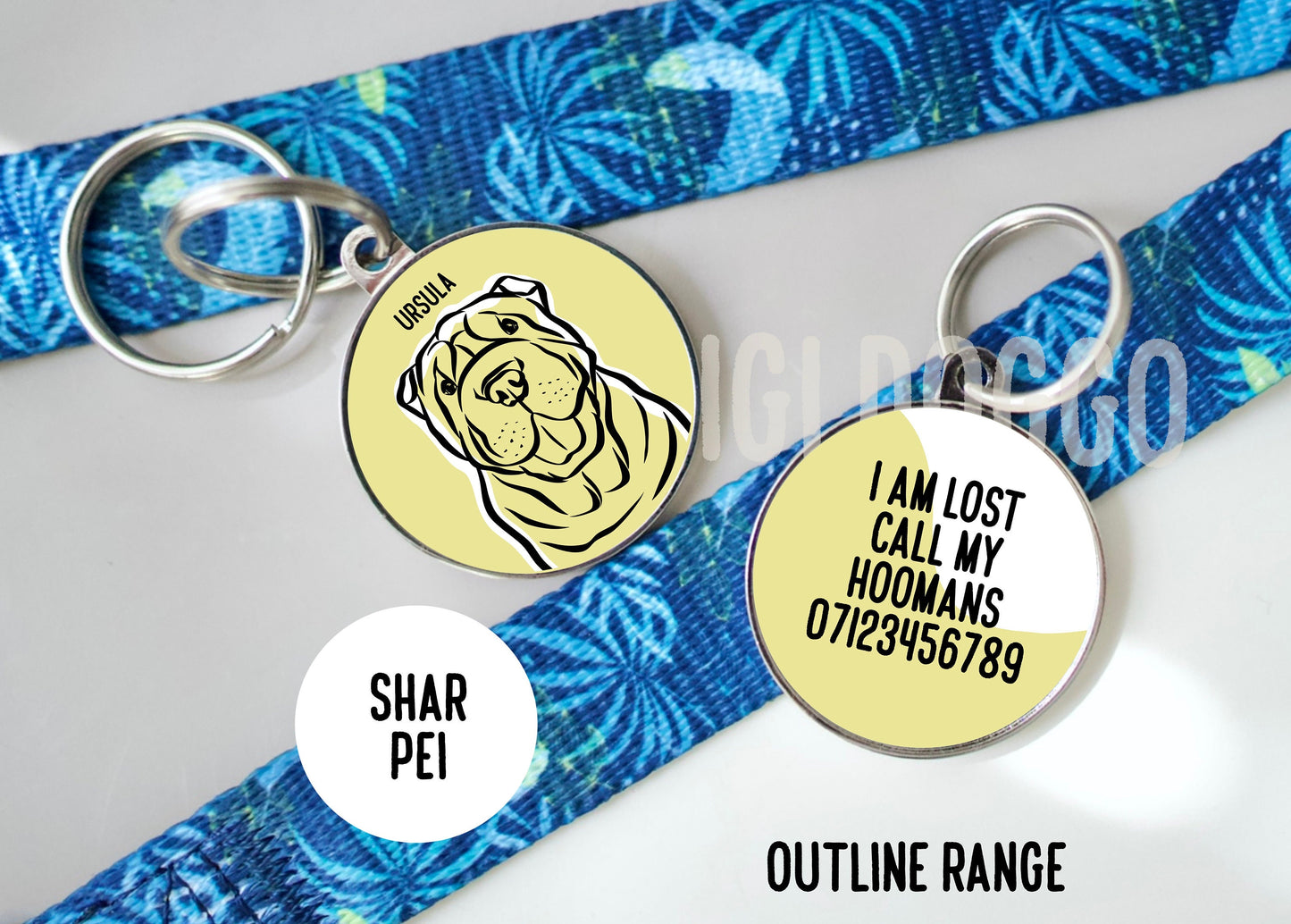 Shar Pei Outline Dog Tag/ Custom Shar Pei Face ID Tag/ Line Drawing Tag/ Dog Breed Identity Tag/ Shar Pei Microchip Collar Tag/ Shar Pei Art