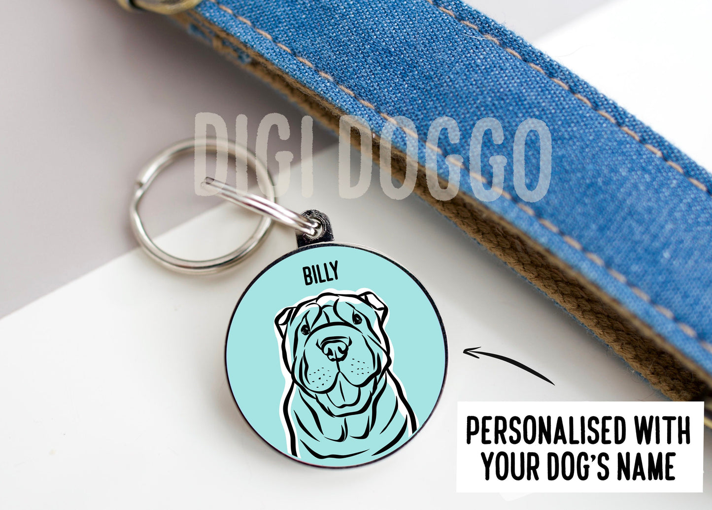 Shar Pei Outline Dog Tag/ Custom Shar Pei Face ID Tag/ Line Drawing Tag/ Dog Breed Identity Tag/ Shar Pei Microchip Collar Tag/ Shar Pei Art