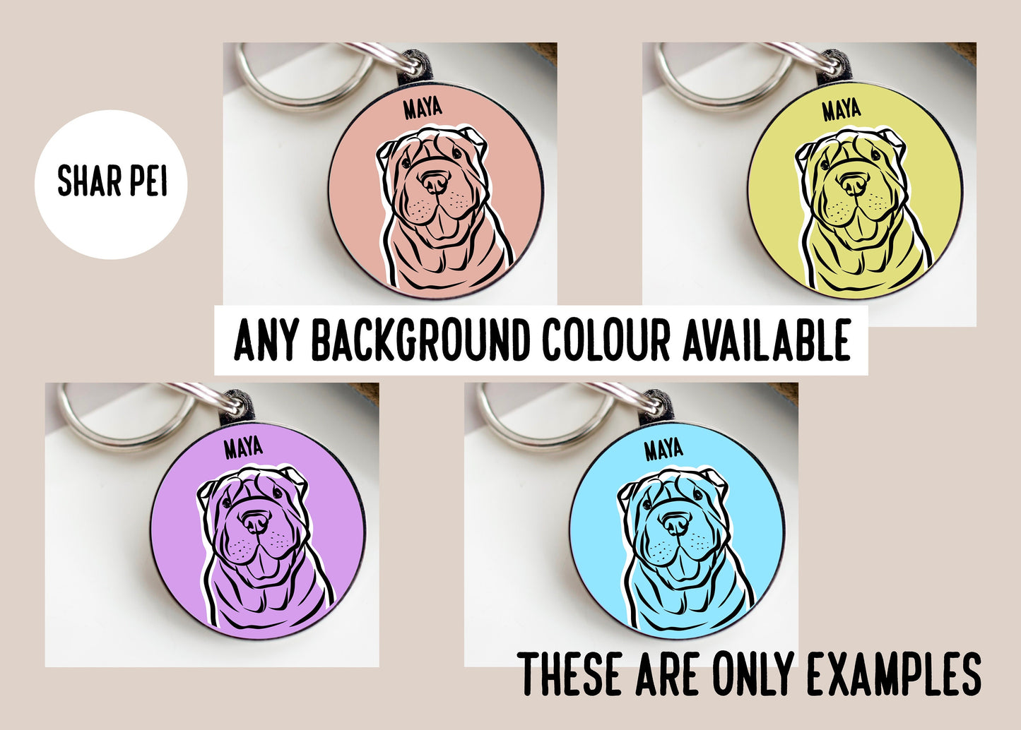 Shar Pei Outline Dog Tag/ Custom Shar Pei Face ID Tag/ Line Drawing Tag/ Dog Breed Identity Tag/ Shar Pei Microchip Collar Tag/ Shar Pei Art