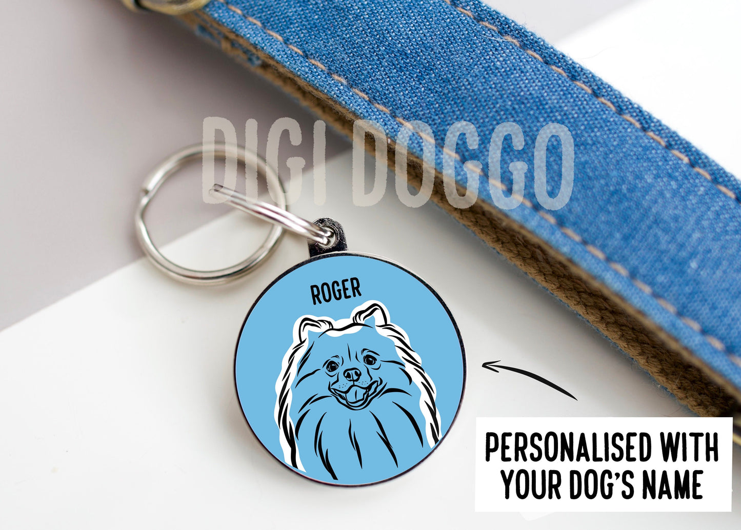 Pomeranian Outline ID Tag/ Personalised Pomeranian Face Collar Tag/ Cute Pomeranian Name Tag/Custom Small Dog Identity Tag/ Pomeranian Lover