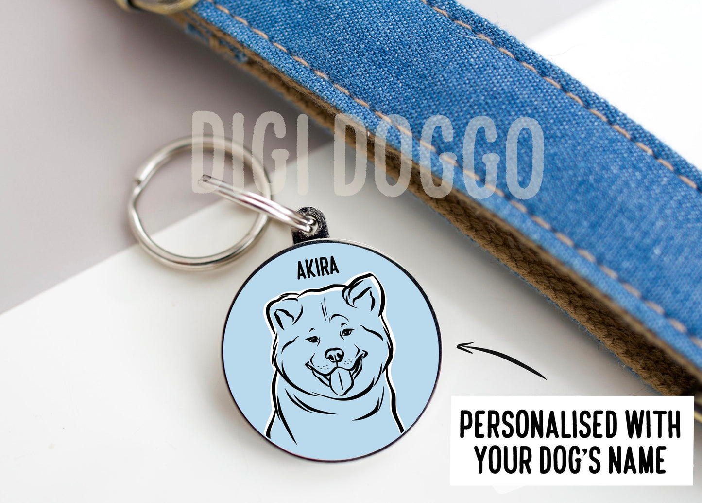 Akita Inu Outline ID Tag/ Personalised Trendy Dog Charm/ Akita Inu Owner Cute Gift/ Dog Breed Line Drawing Collar Charm/ Pet Keepsake Gift