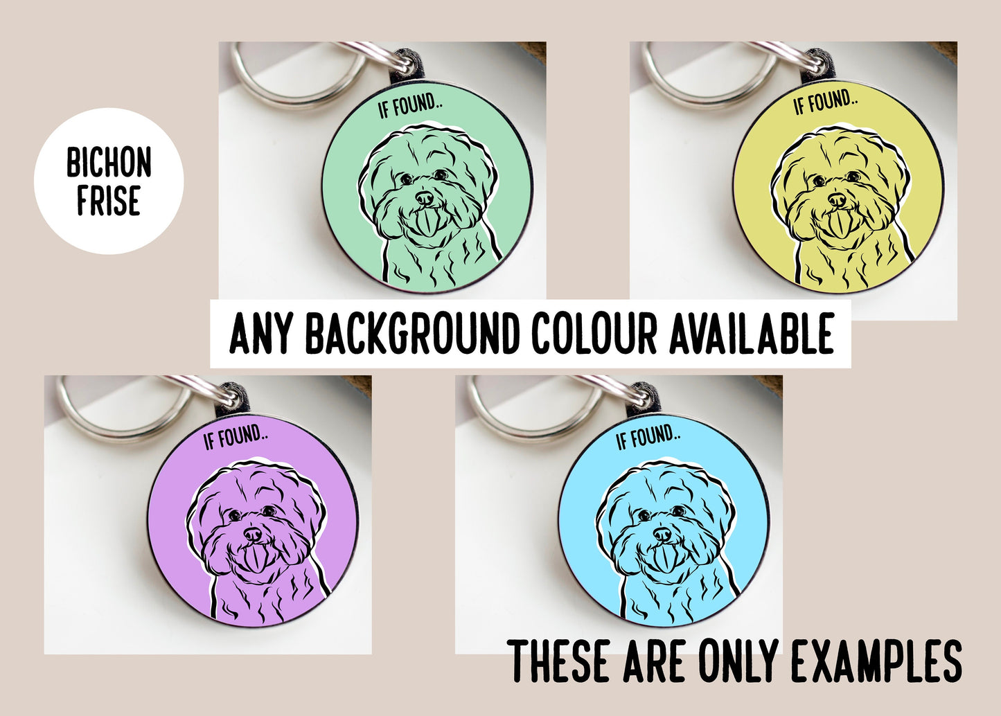 Bichon Frise Outline ID Tag/ Customised Dog Breed Portrait Outline Tag/ Personalised Trendy Dog Tag/ Bichon Frise Bespoke Gift/Keepsake Gift