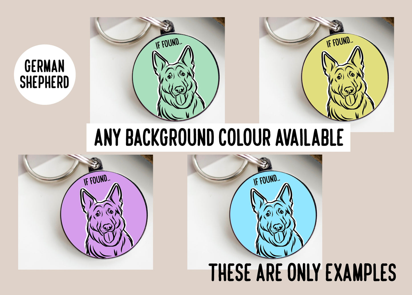 German Shepherd Outline ID Tag/ Personalised German Shepherd Face Circle Tag/ Customised Dog Breed Metal Tag/ Dog Lovers Keepsake Gift