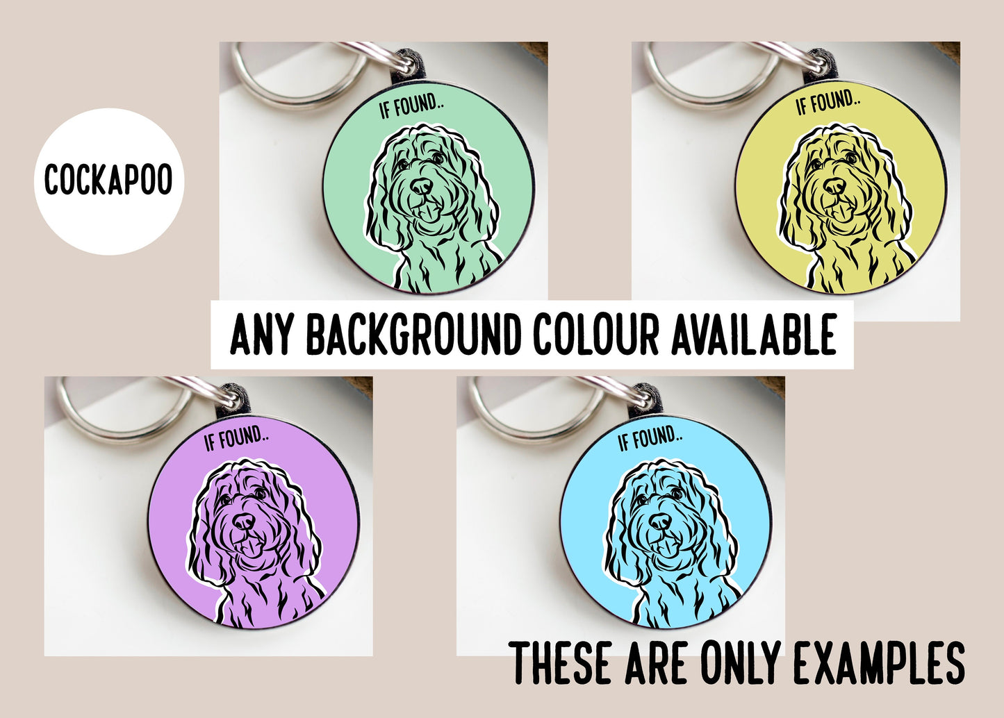 Cockapoo Dog Outline ID Tag/ Customised Stylish Cockapoo Dog Face Tag/ Bespoke Cockapoo Owner Gift/ Dog Breed Line Drawing Collar Charm